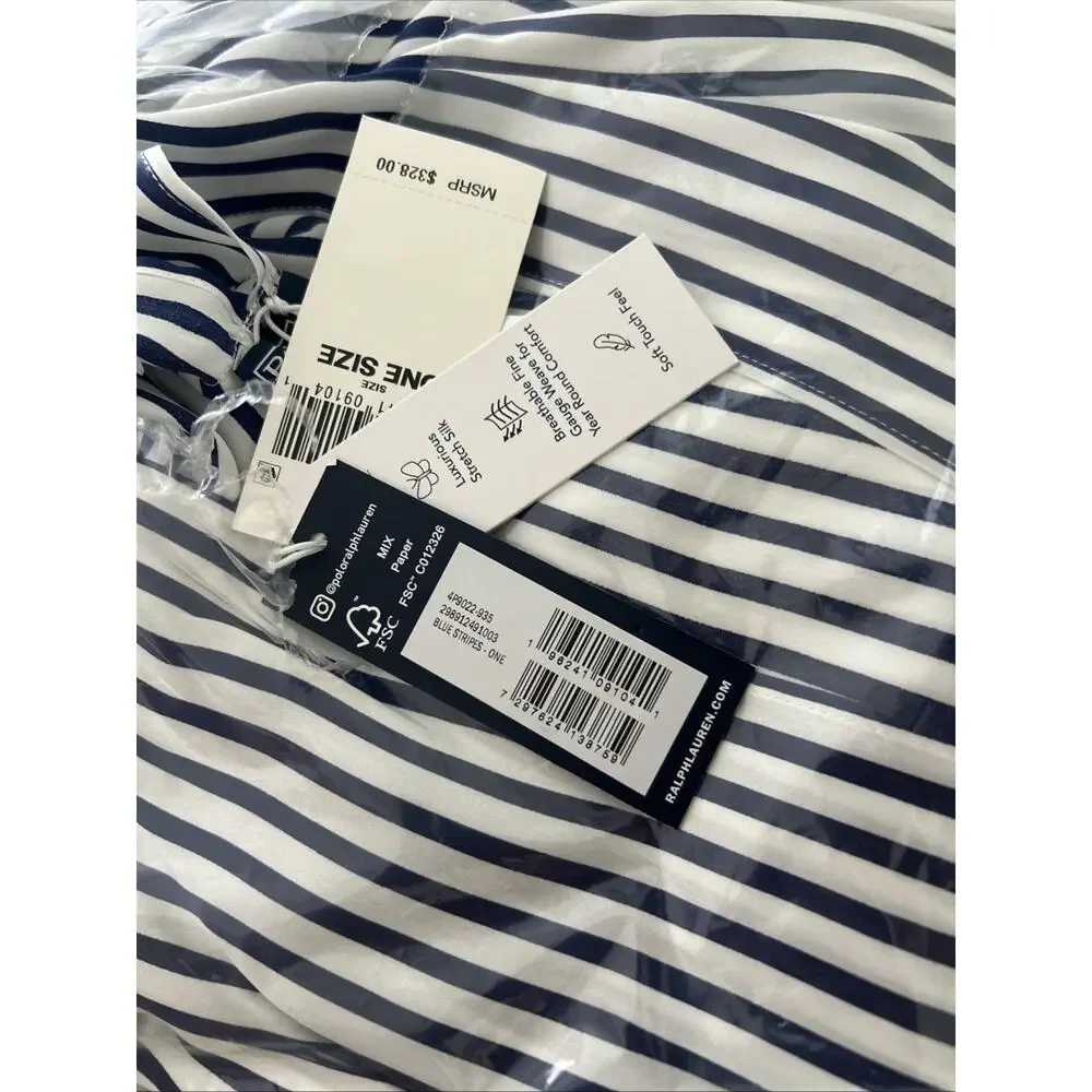 NWT Polo Ralph Lauren Women's One Size Silk Blue Striped Asymmetric Kaftan $328 - Picture 7 of 8